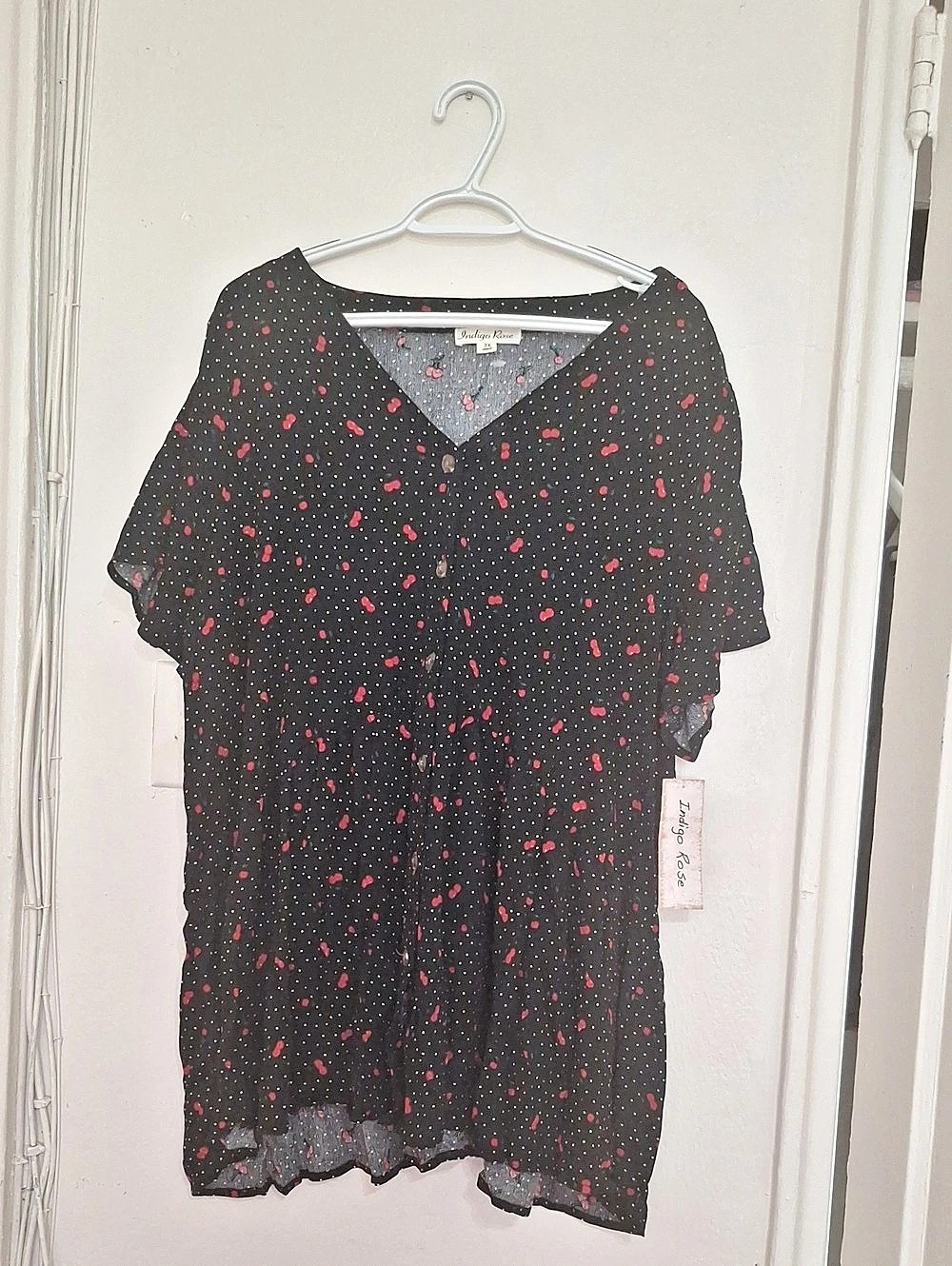 Indigo Rose Cherry Print Mini Dress NWT
